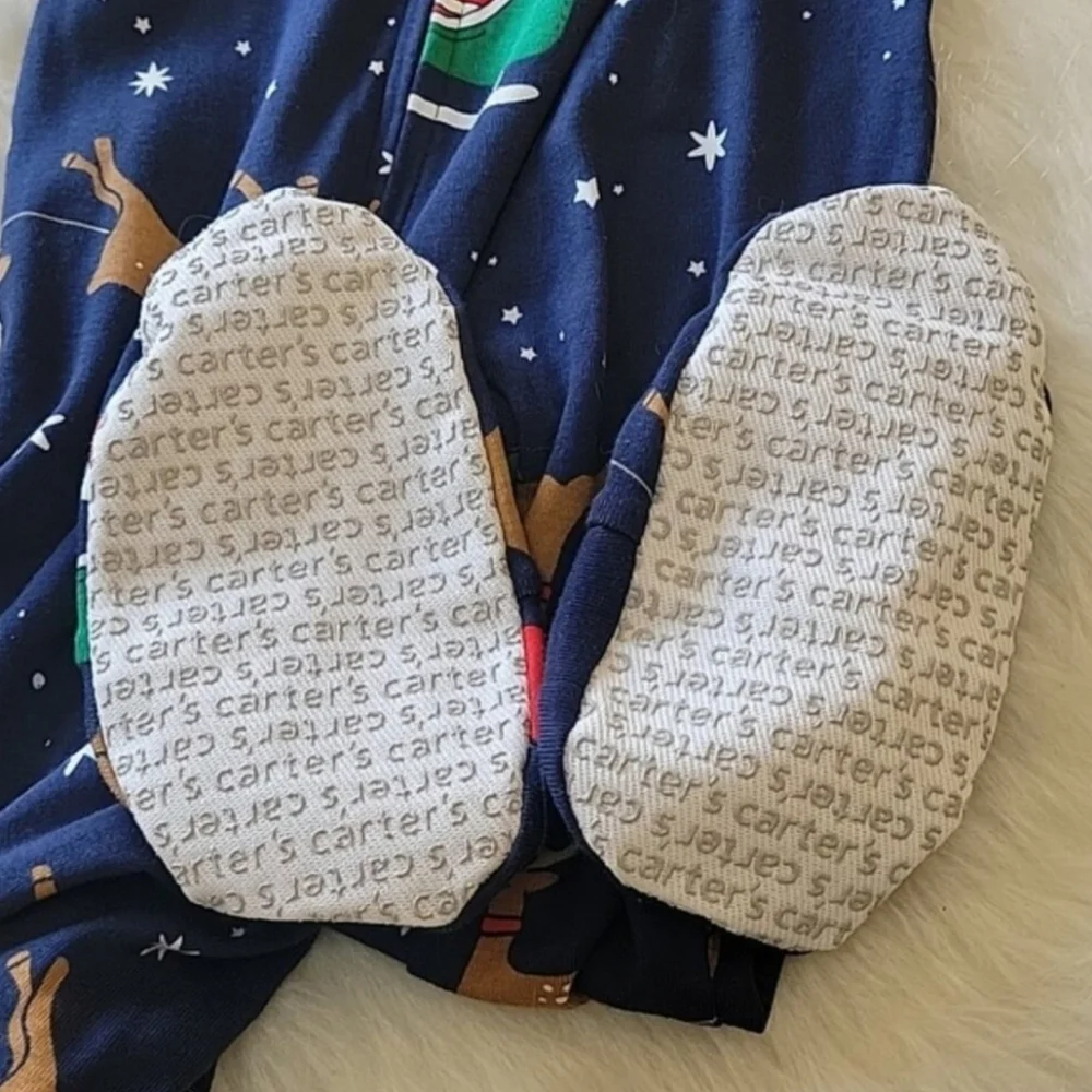 CARTER'S Santa‎ Reindeer Christmas Holiday One Piece Full Zip Footed Pajamas NEW